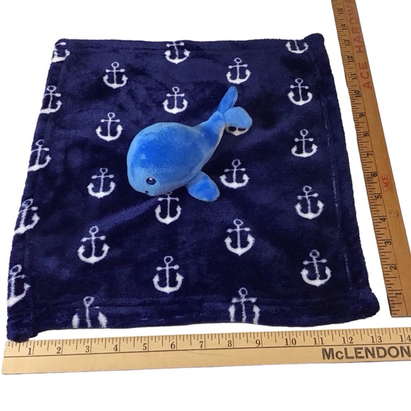 HB Baby Blanket Lovey Whale Nautical Stuffed Animal Plush Anchors Navy Blue - Picture 10 of 16